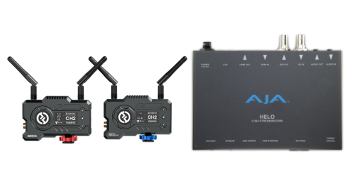 Комплект из видеосендера Hollyland Mars 400s Pro и устройства для стриминга и записи 3G-SDI/HDMI-видео AJA HELO