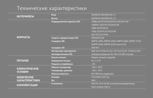 Усилитель-распределитель AVMATRIX SD1191 3G-SDI 1×9 с восстановлением тактовой частоты,