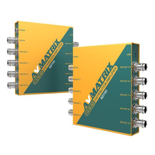Усилитель-распределитель AVMATRIX SD1191 3G-SDI 1×9 с восстановлением тактовой частоты,