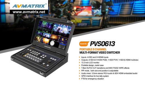 Видеомикшер AVMATRIX PVS0613 портативный 6CH SDI
