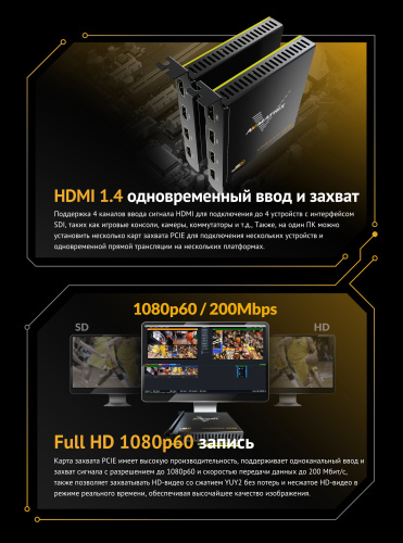 Плата видеозахвата AVMATRIX VC42 4CH HDMI PCIE
